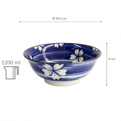 TDS, Ramen Bowl, Mixed Bowls, Ø 20.5 x 8 cm 1200 ml, Hakeme Sakura - Item No. 16541