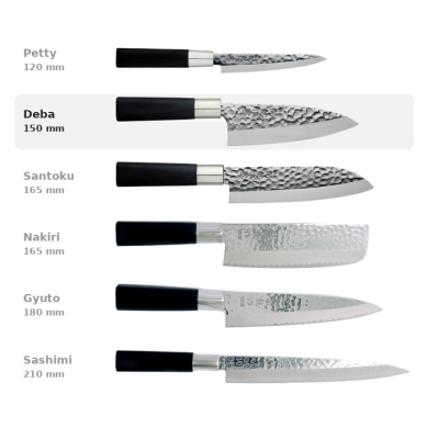Deba Knife (Carving Knife) Hammered Style, Stainless Steel, Blade 15 cm, Item No. 16602