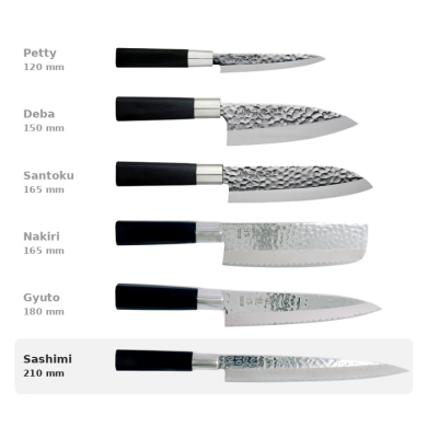 Sashimi Knife (Filleting Knife) Hammered Style, Stainless Steel, Blade 21 cm, Item No. 16603