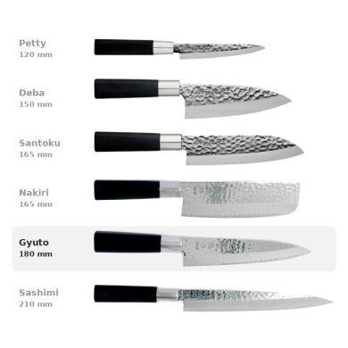 Gyuto Knife (Carving Knife) Hammered Style, Stainless Steel, Blade 18 cm, Item No. 16604