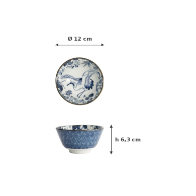 TDS, Bowl Flora Japonica Crane Blue/White, Porcelain, Ø 12 × 6.3 cm, 300 ml, Item No. 16698