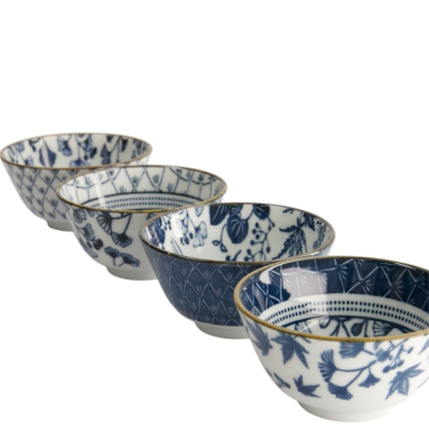 Bowl Set Flora Japonica Blue/White, Porcelain, Ø 12 × 6.3 cm, 300 ml, Item No. 16700