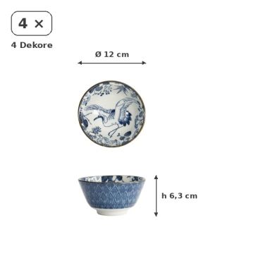 Bowl Set Flora Japonica Blue/White, Porcelain, Ø 12 × 6.3 cm, 300 ml, Item No. 16700