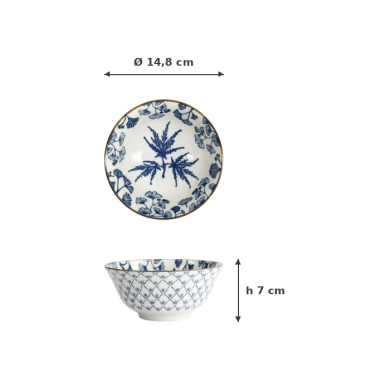 TDS, Reisschale Flora Japonica Maple Blau/Weiß, Porzellan, Ø 14,8 × 7 cm, 500 ml, Art.-Nr. 16702