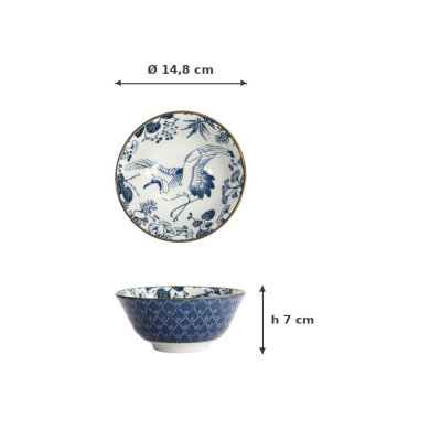 Reisschale Flora Japonica Crane Blau/Weiß, Porzellan, Ø 14,8 × 7 cm, 500 ml, Art.-Nr. 16703