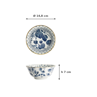 TDS, Reisschale Flora Japonica Ivy Blau/Weiß, Porzellan, Ø 14,8 × 7 cm, 500 ml, Art.-Nr. 16704