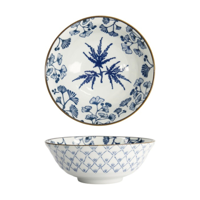 Tokyo Design Studio Nudelschale Flora Japonica Maple Weiß/Blau, Porzellan, Ø 20,3 × 8 cm, 1 l