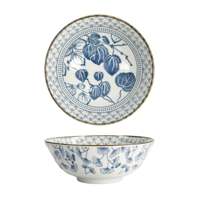 Tokyo Design Studio Nudelschale Flora Japonica Ivy Weiß/Blau, Porzellan, Ø 20,3 × 8 cm, 1 l