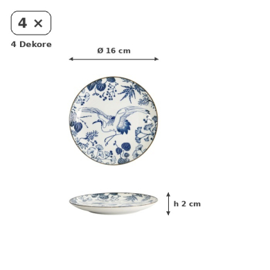 Plate Set Flora Japonica Blue/White in a gift box, 4 pcs., Porcelain, Ø 16 × 2 cm, Item No. 16851