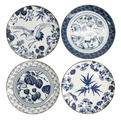Plate Set Flora Japonica Blue/White in a gift box, 4 pcs., Porcelain, Ø 20.6 × 2.2 cm, Item No. 16852