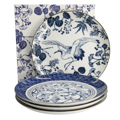 Plate Set Flora Japonica Blue/White in a gift box, 4 pcs., Porcelain, Ø 25.7 × 3 cm, Item No. 16853