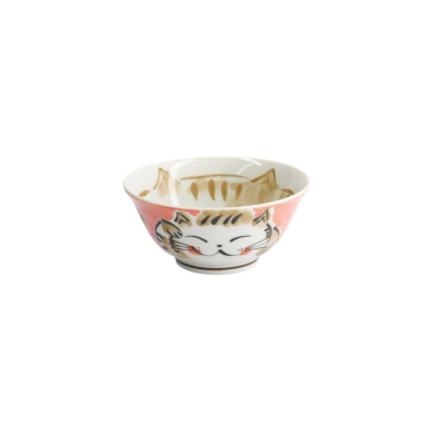 Rice Bowl Fuku Cat Neko Kawaii Red, Porcelain, Ø 15 × 7 cm, 500 ml, Item No. 16900