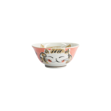 Rice Bowl Fuku Cat Neko Kawaii Red, Porcelain, Ø 15 × 7 cm, 500 ml, Item No. 16900