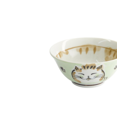 Rice Bowl Fuku Cat Neko Kawaii Green, Porcelain, Ø 15 × 7 cm, 500 ml, Item No. 16901