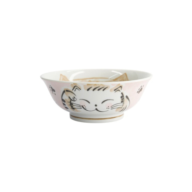 Rice Bowl Fuku Cat Neko Kawaii Pink, Porcelain, Ø 20.3 × 8 cm, 1 l, Item No. 16902