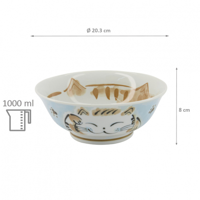 TDS, Rice Bowl, Kawaii Fuku Cat Neko, Blue, Ø 20.3x8cm 1000ml, Item No. 16903