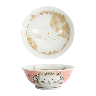 Tokyo Design Studio Rice Bowl Fuku Cat Neko Kawaii Red, Porcelain, Ø 20.3 × 8 cm, 1 l