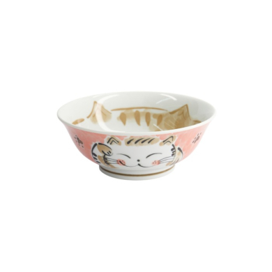 Rice Bowl Fuku Cat Neko Kawaii Red, Porcelain, Ø 20.3 × 8 cm, 1 l, Item No. 16904