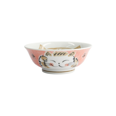 Rice Bowl Fuku Cat Neko Kawaii Red, Porcelain, Ø 20.3 × 8 cm, 1 l, Item No. 16904