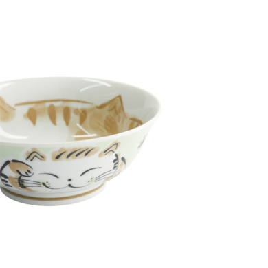 Rice Bowl Fuku Cat Neko Kawaii Green, Porcelain, Ø 20.3 × 8 cm, 1 l, Item No. 16905