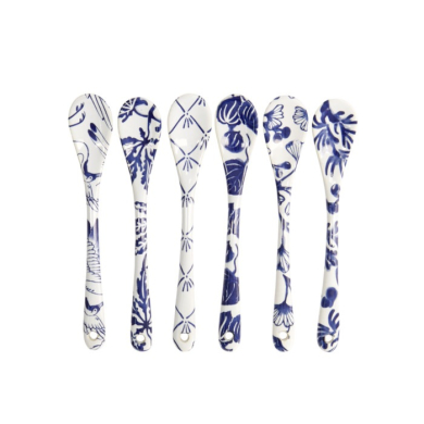 Spoon Set Flora Japonica Blue/White, 6 pcs., Porcelain, 13 cm, Item No. 16970