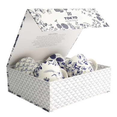 Tokyo Design Studio Mug Set Flora Japonica Blue in a gift box, 4 pcs., Porcelain, Ø 8.5 × 10.2 cm, 380 ml