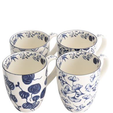 Mug Set Flora Japonica Blue in a gift box, 4 pcs., Porcelain, Ø 8.5 × 10.2 cm, 380 ml, Item No. 16975