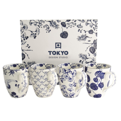 Mug Set Flora Japonica Blue in a gift box, 4 pcs., Porcelain, Ø 8.5 × 10.2 cm, 380 ml, Item No. 16975