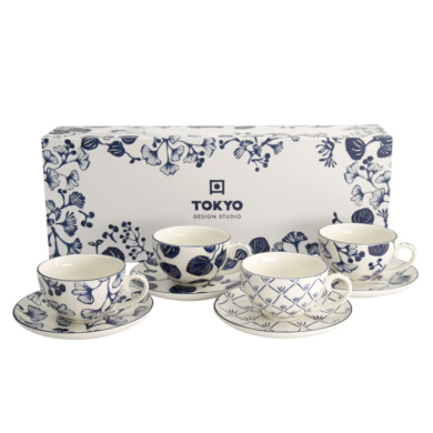 Cup and Saucer Set Flora Japonica Blue in a gift box, 8 pcs., Porcelain, 250 ml, Item No. 16980