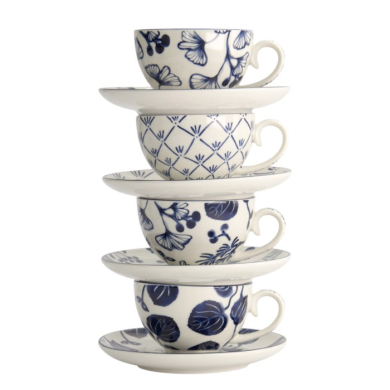 Cup and Saucer Set Flora Japonica Blue in a gift box, 8 pcs., Porcelain, 250 ml, Item No. 16980