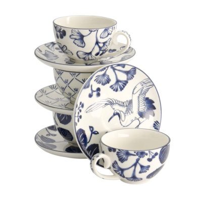 Cup and Saucer Set Flora Japonica Blue in a gift box, 8 pcs., Porcelain, 250 ml, Item No. 16980
