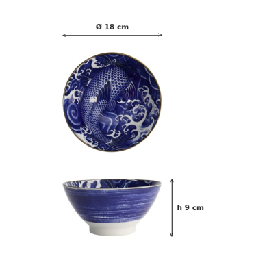 Reisschale Japonism Carp Blau, Porzellan, Ø 18 × 9 cm, 1 l, Art.-Nr. 17107