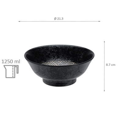 TDS, Ramen Schale, Mixed Bowls, Masamura Seikaiha Black, Ø 21,3 x 8,7 cm 1250 ml - Art Nr. 17437