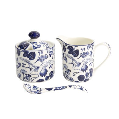 TDS, Milk Jug & Sugar Bowl with Spoon Flora Japonica Blue/White, Porcelain, 150 ml, Item No. 17454