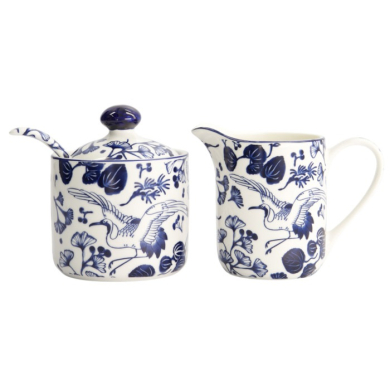 TDS, Milk Jug & Sugar Bowl with Spoon Flora Japonica Blue/White, Porcelain, 150 ml, Item No. 17454