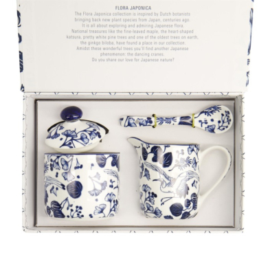 TDS, Milk Jug & Sugar Bowl with Spoon Flora Japonica Blue/White, Porcelain, 150 ml, Item No. 17454