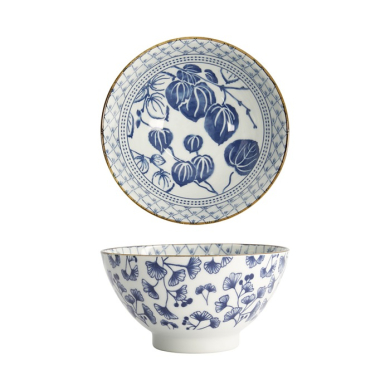 Tokyo Design Studio Reisschale Flora Japonica Ivy Blau/Weiß, Porzellan, Ø 17,8 × 9 cm, 950 ml