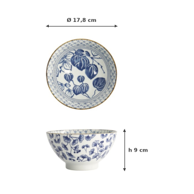 Reisschale Flora Japonica Ivy Blau/Weiß, Porzellan, Ø 17,8 × 9 cm, 950 ml, Art.-Nr. 17591