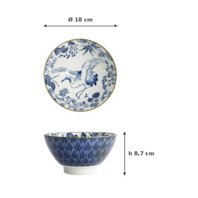 Schale Flora Japonica Crane Blau/Weiß, Porzellan, Ø 18 × 8,7 cm, 950 ml, Art.-Nr. 17592