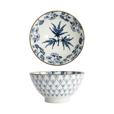 Tokyo Design Studio Reisschale Flora Japonica Maple Blau/Weiß, Porzellan, Ø 17,8 × 9 cm, 950 ml