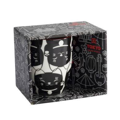 Tokyo Design Studio Mug Kawaii Lucky Cat Black in Gift Box, Porcelain, Ø 8.5 × 10.2 cm, 380 ml