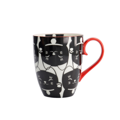 TDS, Kawaii Lucky Cat Mug with Giftbox, Black Cat, Ø 8.5x10.2cm 380ml , Item No. 17616