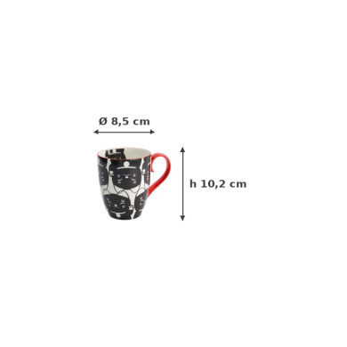Mug Kawaii Lucky Cat Black in Gift Box, Porcelain, Ø 8.5 × 10.2 cm, 380 ml, Item No. 17616