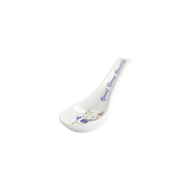 Soup Spoon Kawaii Lucky Cat Blue Fish Blue/White, Porcelain, 13.8 cm, Item No. 17620