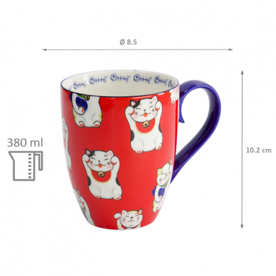 TDS, Kawaii Lucky Cat Mug with Giftbox, Red Classic Cat, Ø 8.5x10.2cm 380ml , Item No. 17628