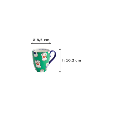 Mug Kawaii Lucky Cat Classic Green in Gift Box, Porcelain, Ø 8.5 × 10.2 cm, 380 ml, Item No. 17729