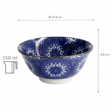 TDS, Bowl, Mixed Bowls, Flower Blue, Ø 14.8 x 6.8 cm 550 ml - Item No. 17782