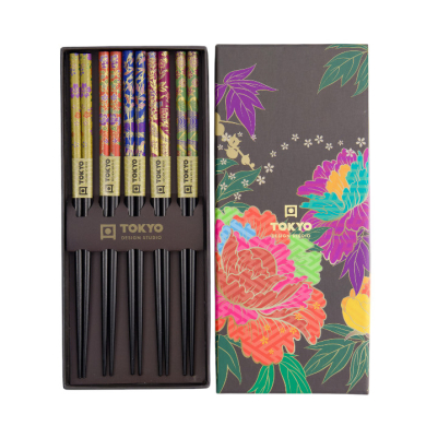 TDS, Chopstick Set, Peony Flower, 5 pair, 22,5 cm, Item No. 17866