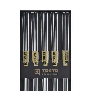 TDS, Chopstick Set, Stainless Steel, 5 pair, 22,5 cm, Item No. 17929