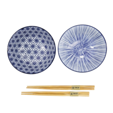 Tayo Bowl Gift Set with Chopsticks Nippon Blue (Blue/White), Porcelain, Ø 15.2 × 6.7 cm, 500 ml, Item No. 17951